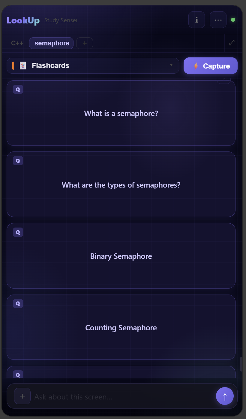 LookUp flashcards mode